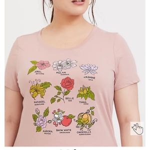 TORRID DISNEY PRINCESS DUSTY PINK FLORAL CREW TEE SIZE 1